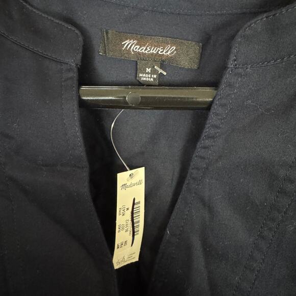 Madewell V-Neck Long-Sleeve Top SZ M Deep Indigo Pleated Sleeve Stretch Pullover - Picture 4 of 7